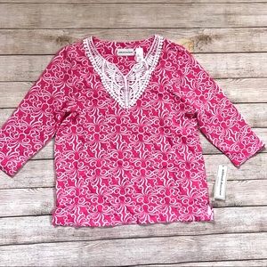 Alfred Dunner 3/4 Sleeve Pink Patterned Top NWT S